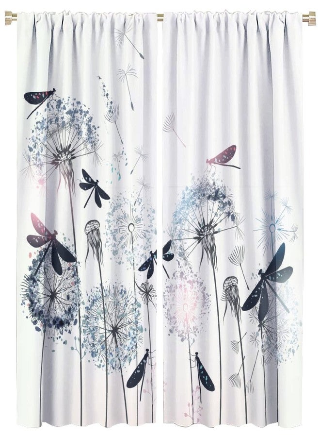 Kurtect Dandelion Blackout Curtain Dragonfly Teal Blue Floral Window Curtain Noise Reducing Drapes Rod Pocket Bedroom Kitchen Dining Room Cafe Living Room 2 Panels 42x45 in - Image 1